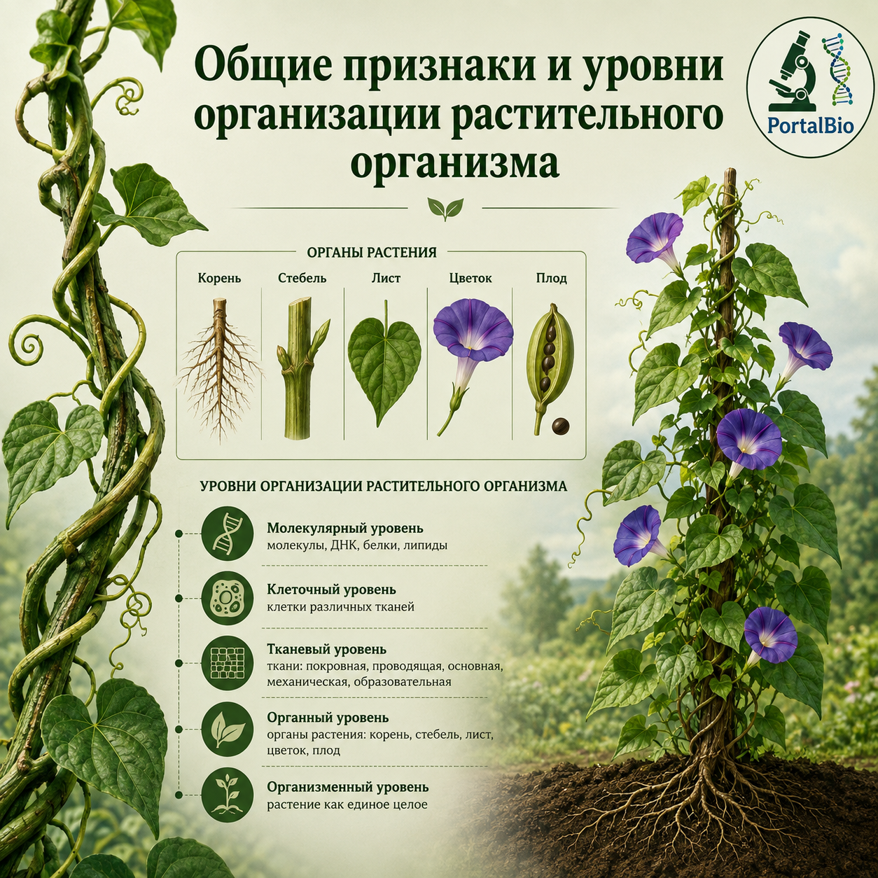 Общие признаки и уровни организации растительного организма.