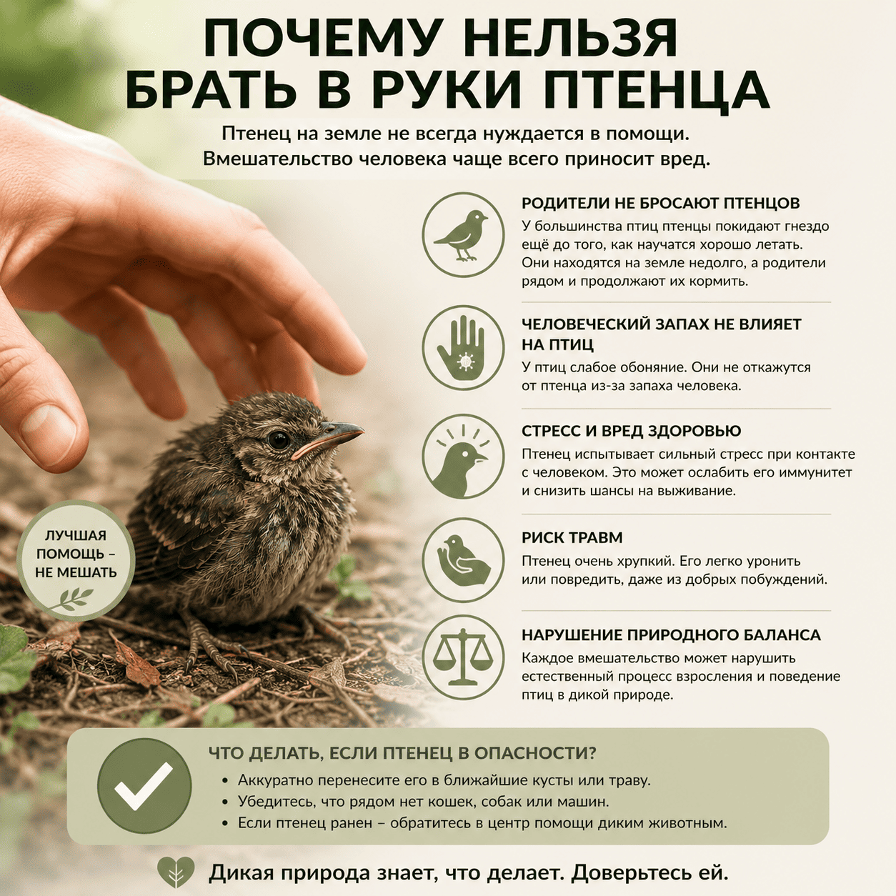 Почему нельзя брать в руки птенца