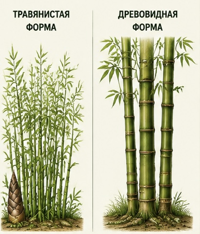 Травянистая и древовидная формы бамбука 