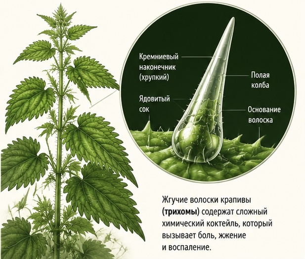 Строение волоска крапивы 