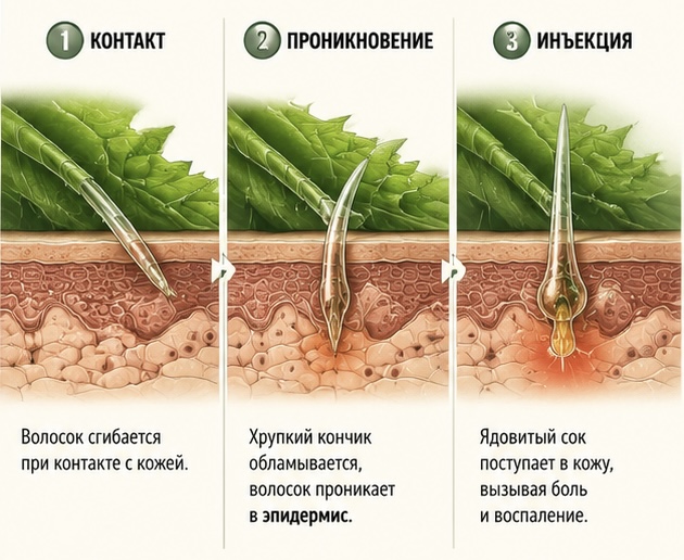 Этапы «укуса» крапивой 