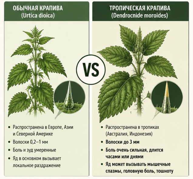 Сравнение обычной крапивы и тропической 
